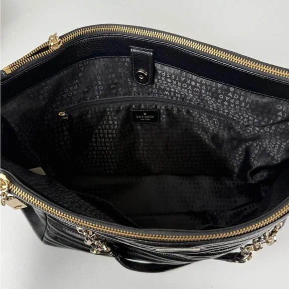 Kate Spade New York Black Textured Tote with Gold Chain - Picture 7 of 10